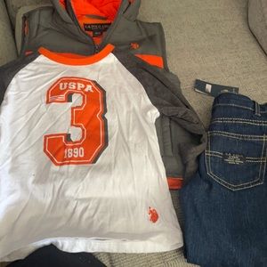 U.S. Polo Assn. 3 piece set boys 5/6 puffer vest, long sleeve tee and blue jeans